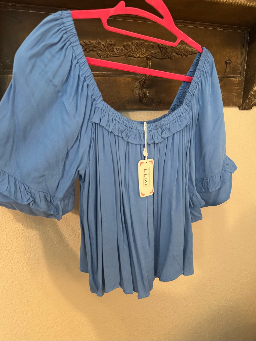 Love Sky Blue Off-Shoulder Boho Blouse